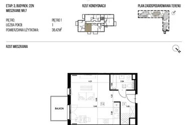 Rzut - Mieszkanie na sprzedaż 1 pokój o powierzchni 38,42 m² - numer 22N/07 w Naturama III