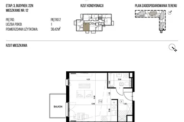 Rzut - Mieszkanie na sprzedaż 1 pokój o powierzchni 38,42 m² - numer 22N/12 w Naturama III