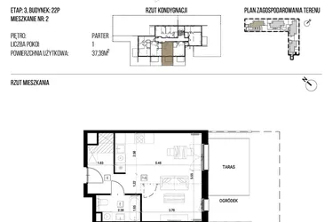 Rzut - Mieszkanie na sprzedaż 1 pokój o powierzchni 37,39 m² - numer 22P/02 w Naturama III
