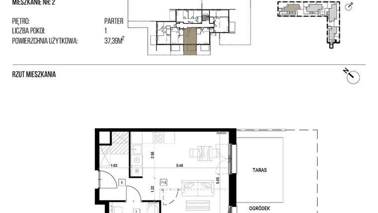 Rzut - Mieszkanie na sprzedaż 1 pokój o powierzchni 37,39 m² - numer 22P/02 w Naturama III