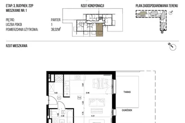 Rzut - Mieszkanie na sprzedaż 1 pokój o powierzchni 38,32 m² - numer 22P/01 w Naturama III