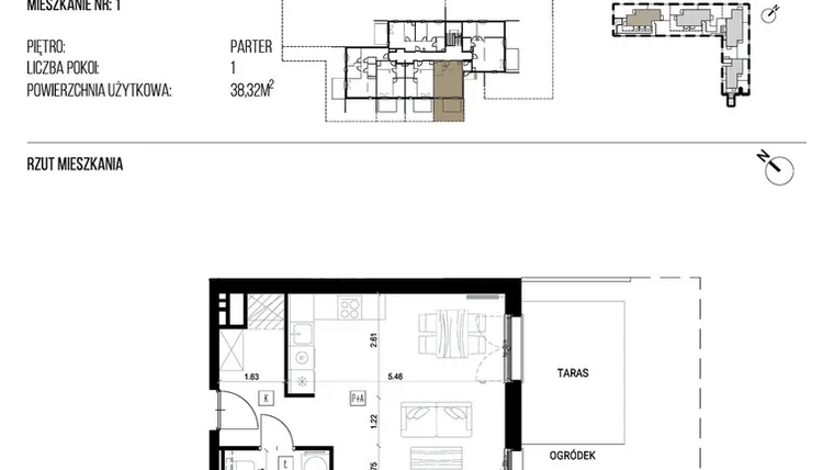 Rzut - Mieszkanie na sprzedaż 1 pokój o powierzchni 38,32 m² - numer 22P/01 w Naturama III
