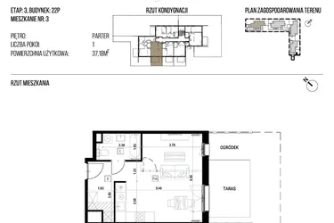 Rzut - Mieszkanie na sprzedaż 1 pokój o powierzchni 37,18 m² - numer 22P/03 w Naturama III