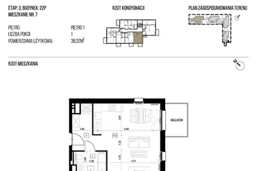 Rzut - Mieszkanie na sprzedaż 1 pokój o powierzchni 38,32 m² - numer 22P/07 w Naturama III