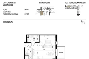 Rzut - Mieszkanie na sprzedaż 1 pokój o powierzchni 37,18 m² - numer 22P/09 w Naturama III