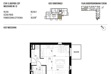 Rzut - Mieszkanie na sprzedaż 1 pokój o powierzchni 38,32 m² - numer 22P/13 w Naturama III