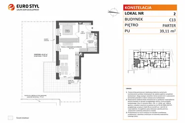 Rzut - Mieszkanie na sprzedaż 2 pokoje o powierzchni 39,11 m² - numer C13.2 w Konstelacja etap VII