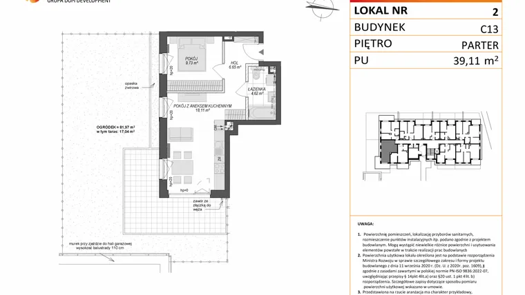 Rzut - Mieszkanie na sprzedaż 2 pokoje o powierzchni 39,11 m² - numer C13.2 w Konstelacja etap VII