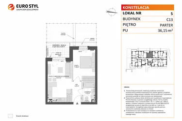 Rzut - Mieszkanie na sprzedaż 2 pokoje o powierzchni 36,15 m² - numer C13.5 w Konstelacja etap VII
