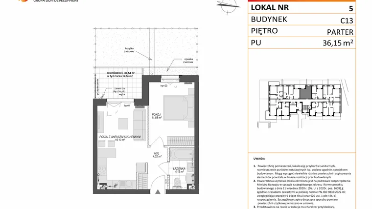 Rzut - Mieszkanie na sprzedaż 2 pokoje o powierzchni 36,15 m² - numer C13.5 w Konstelacja etap VII
