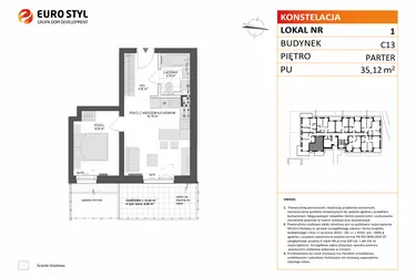 Rzut - Mieszkanie na sprzedaż 2 pokoje o powierzchni 35,12 m² - numer C13.1 w Konstelacja etap VII