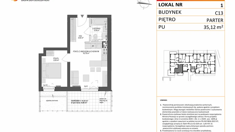 Rzut - Mieszkanie na sprzedaż 2 pokoje o powierzchni 35,12 m² - numer C13.1 w Konstelacja etap VII