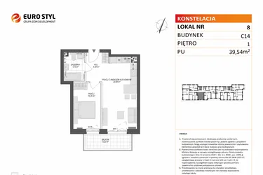 Rzut - Mieszkanie na sprzedaż 2 pokoje o powierzchni 39,54 m² - numer C14.8 w Konstelacja etap VII