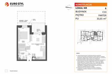 Rzut - Mieszkanie na sprzedaż 2 pokoje o powierzchni 33,65 m² - numer C13.6 w Konstelacja etap VII