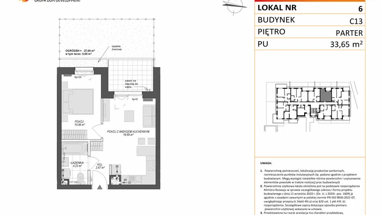 Rzut - Mieszkanie na sprzedaż 2 pokoje o powierzchni 33,65 m² - numer C13.6 w Konstelacja etap VII