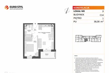 Rzut - Mieszkanie na sprzedaż 2 pokoje o powierzchni 38,08 m² - numer C14.7 w Konstelacja etap VII