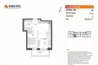Rzut - Mieszkanie na sprzedaż 2 pokoje o powierzchni 39,69 m² - numer C14.14 w Konstelacja etap VII