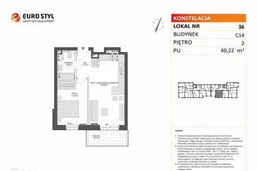 Rzut - Mieszkanie na sprzedaż 2 pokoje o powierzchni 40,22 m² - numer C14.36 w Konstelacja etap VII