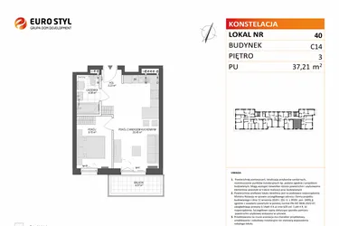 Rzut - Mieszkanie na sprzedaż 2 pokoje o powierzchni 37,21 m² - numer C14.40 w Konstelacja etap VII