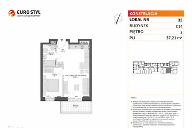 Rzut - Mieszkanie na sprzedaż 2 pokoje o powierzchni 37,21 m² - numer C14.35 w Konstelacja etap VII
