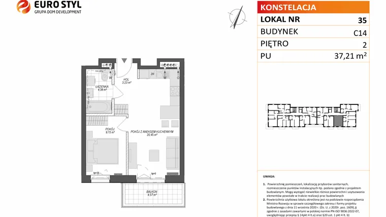 Rzut - Mieszkanie na sprzedaż 2 pokoje o powierzchni 37,21 m² - numer C14.35 w Konstelacja etap VII