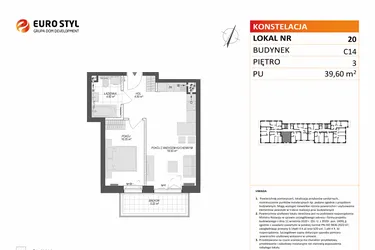 Rzut - Mieszkanie na sprzedaż 2 pokoje o powierzchni 39,6 m² - numer C14.20 w Konstelacja etap VII