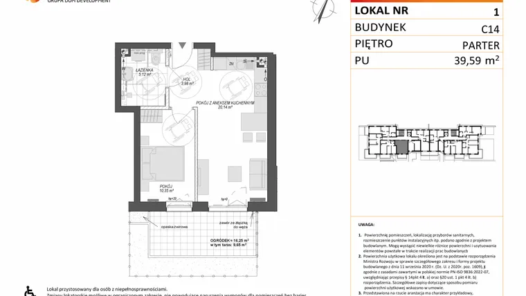 Rzut - Mieszkanie na sprzedaż 2 pokoje o powierzchni 39,59 m² - numer C14.1 w Konstelacja etap VII