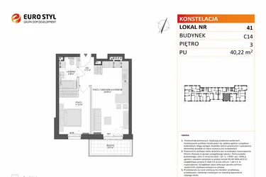 Rzut - Mieszkanie na sprzedaż 2 pokoje o powierzchni 40,22 m² - numer C14.41 w Konstelacja etap VII