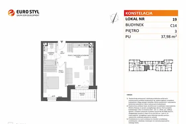 Rzut - Mieszkanie na sprzedaż 2 pokoje o powierzchni 37,98 m² - numer C14.19 w Konstelacja etap VII
