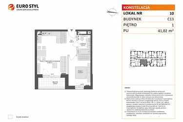 Rzut - Mieszkanie na sprzedaż 2 pokoje o powierzchni 41,02 m² - numer C13.10 w Konstelacja etap VII