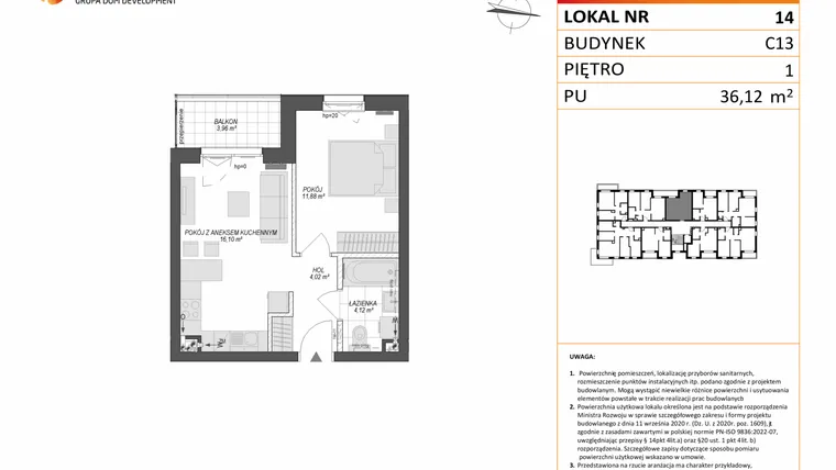 Rzut - Mieszkanie na sprzedaż 2 pokoje o powierzchni 36,12 m² - numer C13.14 w Konstelacja etap VII