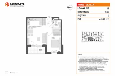 Rzut - Mieszkanie na sprzedaż 2 pokoje o powierzchni 41,02 m² - numer C13.19 w Konstelacja etap VII