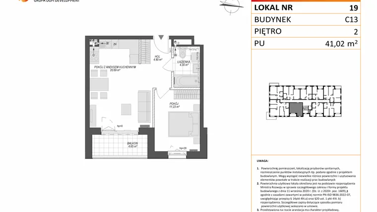 Rzut - Mieszkanie na sprzedaż 2 pokoje o powierzchni 41,02 m² - numer C13.19 w Konstelacja etap VII
