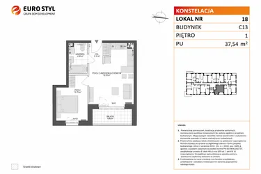 Rzut - Mieszkanie na sprzedaż 2 pokoje o powierzchni 37,54 m² - numer C13.18 w Konstelacja etap VII