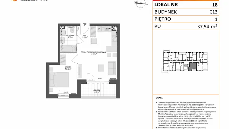 Rzut - Mieszkanie na sprzedaż 2 pokoje o powierzchni 37,54 m² - numer C13.18 w Konstelacja etap VII