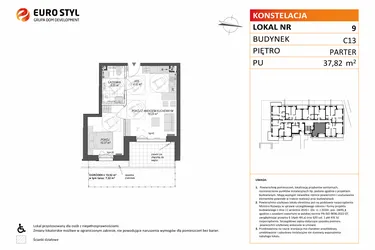 Rzut - Mieszkanie na sprzedaż 2 pokoje o powierzchni 37,82 m² - numer C13.9 w Konstelacja etap VII