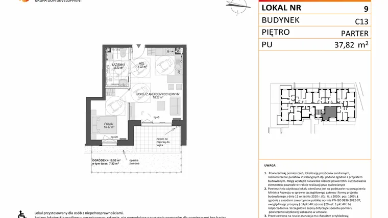 Rzut - Mieszkanie na sprzedaż 2 pokoje o powierzchni 37,82 m² - numer C13.9 w Konstelacja etap VII