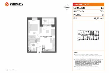 Rzut - Mieszkanie na sprzedaż 2 pokoje o powierzchni 33,92 m² - numer C13.24 w Konstelacja etap VII