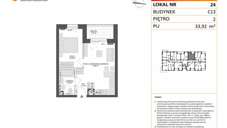 Rzut - Mieszkanie na sprzedaż 2 pokoje o powierzchni 33,92 m² - numer C13.24 w Konstelacja etap VII