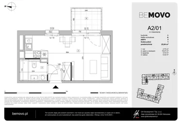 Rzut - Mieszkanie na sprzedaż 1 pokój o powierzchni 25,84 m² - numer A2/01 w BeMovo