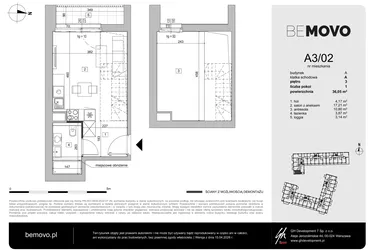 Rzut - Mieszkanie na sprzedaż 1 pokój o powierzchni 36,05 m² - numer A3/02 w BeMovo