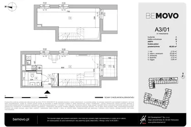 Rzut - Mieszkanie na sprzedaż 1 pokój o powierzchni 48 m² - numer A3/01 w BeMovo