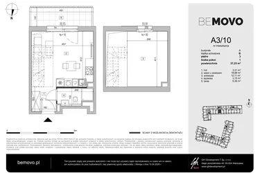 Rzut - Mieszkanie na sprzedaż 1 pokój o powierzchni 37,25 m² - numer A3/10 w BeMovo