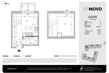 Rzut - Mieszkanie na sprzedaż 1 pokój o powierzchni 36,38 m² - numer A3/05 w BeMovo