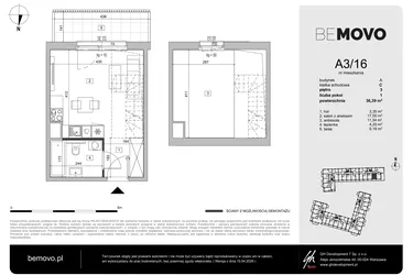 Rzut - Mieszkanie na sprzedaż 1 pokój o powierzchni 36,39 m² - numer A3/16 w BeMovo