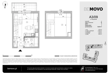 Rzut - Mieszkanie na sprzedaż 1 pokój o powierzchni 36,39 m² - numer A3/09 w BeMovo
