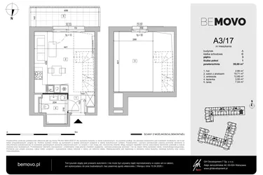 Rzut - Mieszkanie na sprzedaż 1 pokój o powierzchni 39 m² - numer A3/17 w BeMovo