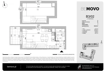 Rzut - Mieszkanie na sprzedaż 1 pokój o powierzchni 40,46 m² - numer B3/02 w BeMovo