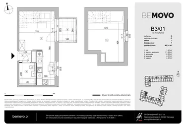 Rzut - Mieszkanie na sprzedaż 1 pokój o powierzchni 40,24 m² - numer B3/01 w BeMovo