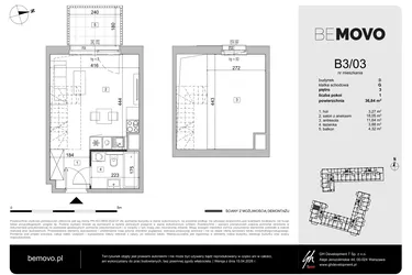 Rzut - Mieszkanie na sprzedaż 1 pokój o powierzchni 36,84 m² - numer B3/03 w BeMovo